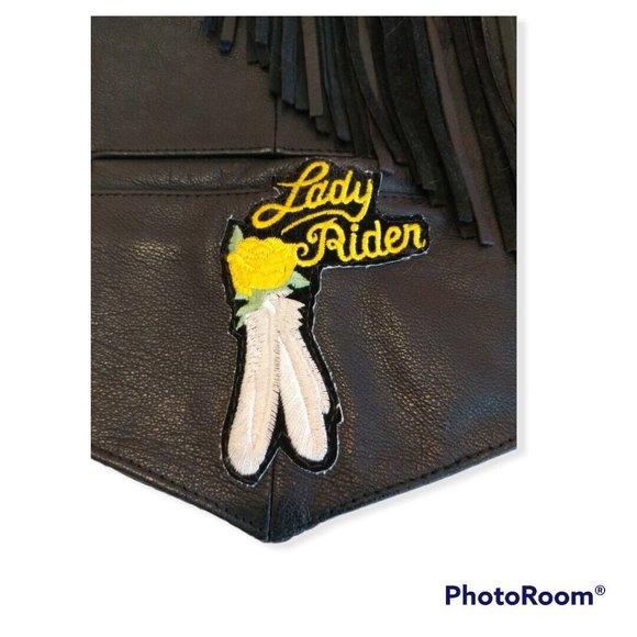 Women's MOB Rose Fringed Leather Vest with Suede Inserts and Pins - Picture 4 of 11